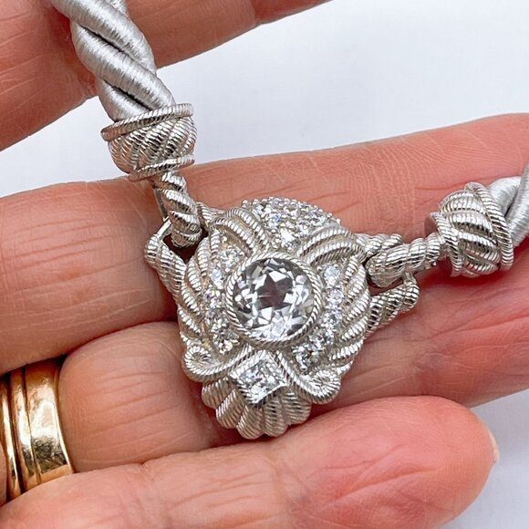 Judith Ripka 925 Sterling Silver Twisted Rope Necklace W/Convertible Cubic Zirco - Picture 3 of 6